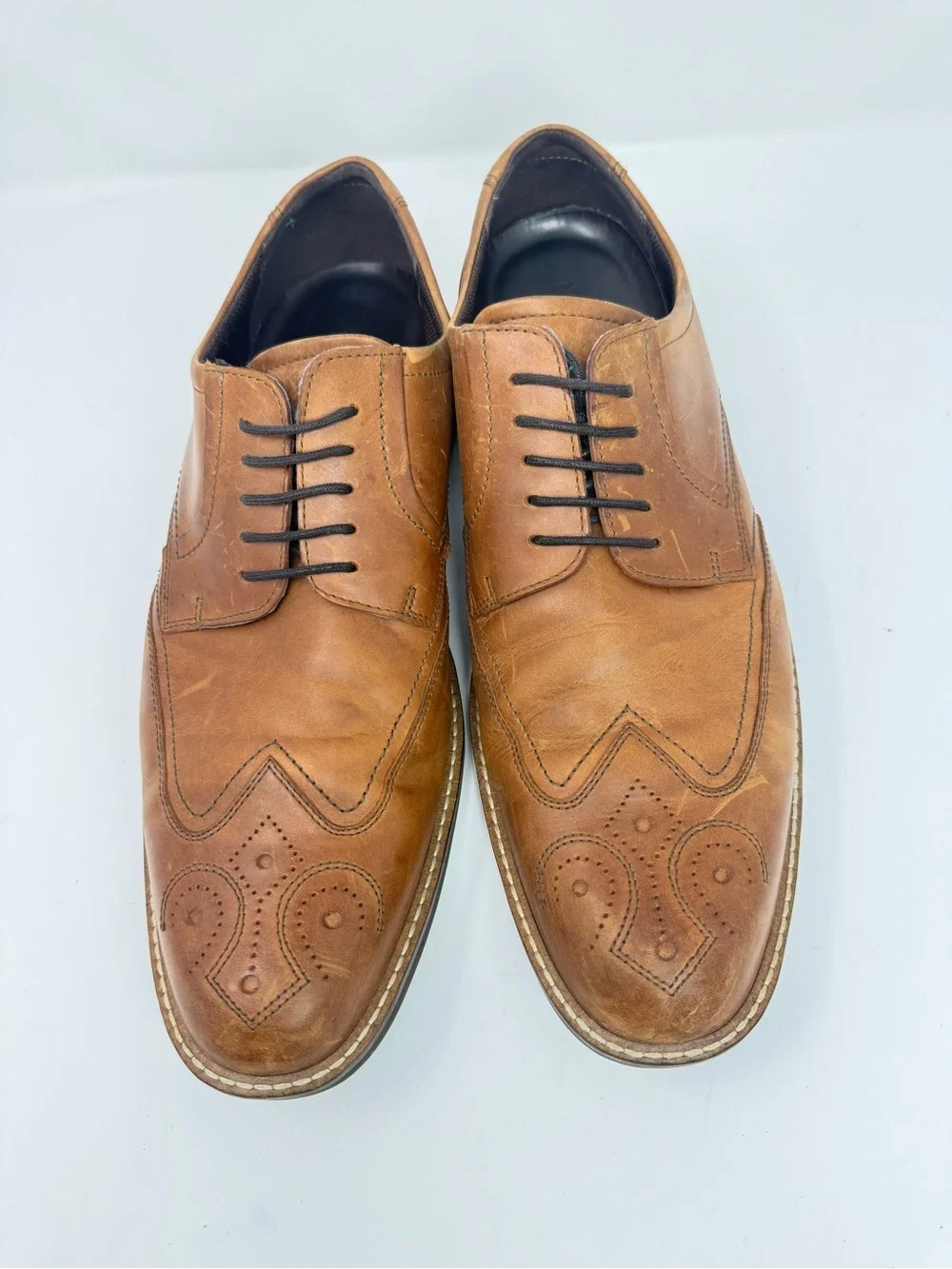 ECCO Derby Oxfords Brown Leather Wingtip Brogue Detail Dress Shoes Men's Size 45